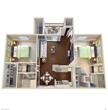 2 Bed 2 Bath  965 SF 0302 floor plan
